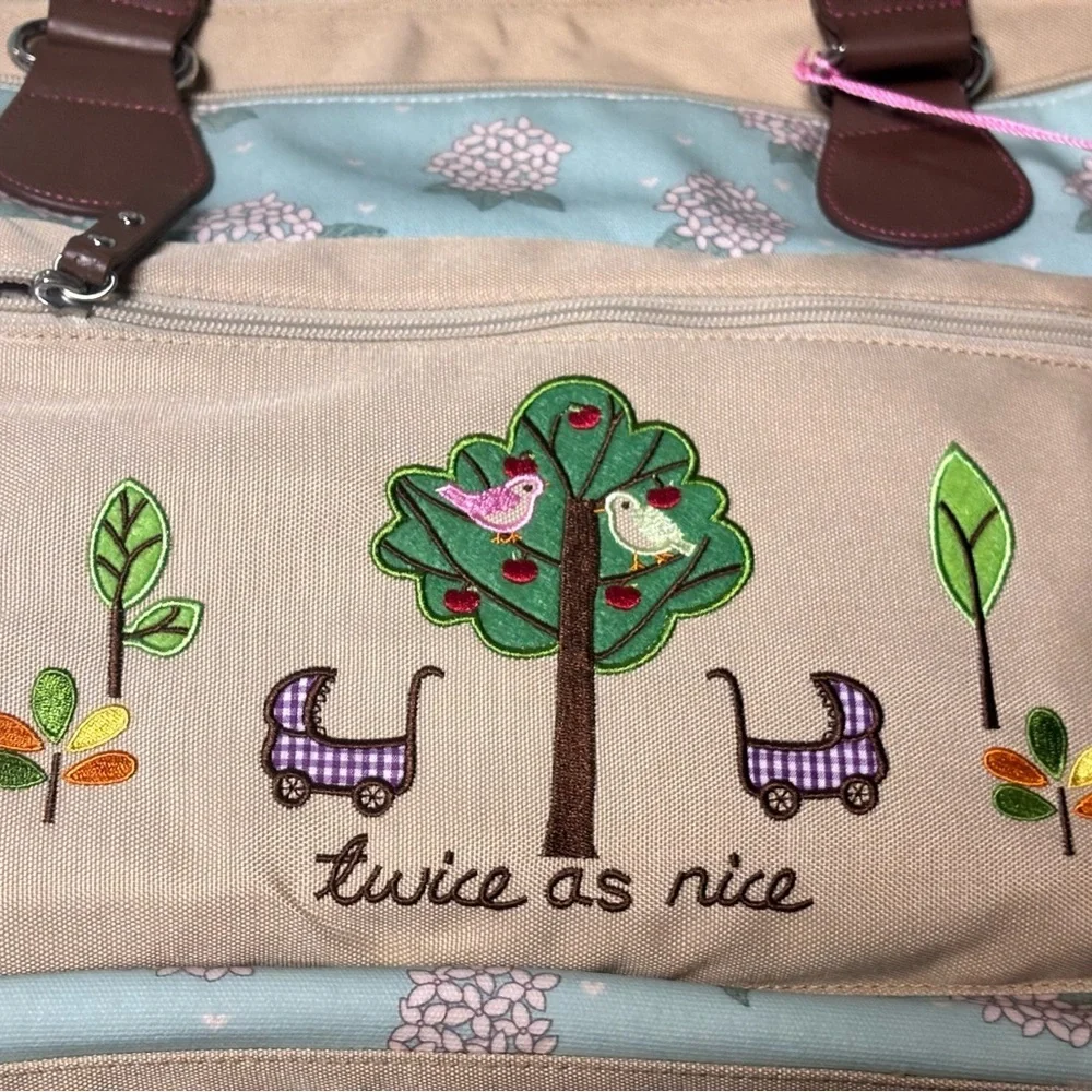 Cream and Sea foam Green Diaper Bag